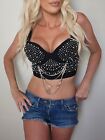NWT Black Bling Pearl Crystal Push Up Bustier Bralette Cami Corset Top Sexy Sz S