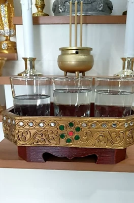 Handcrafted Red Tray with Bright Gold Thai Pattern - Elegant Decorative Serving - Image 1 of 4