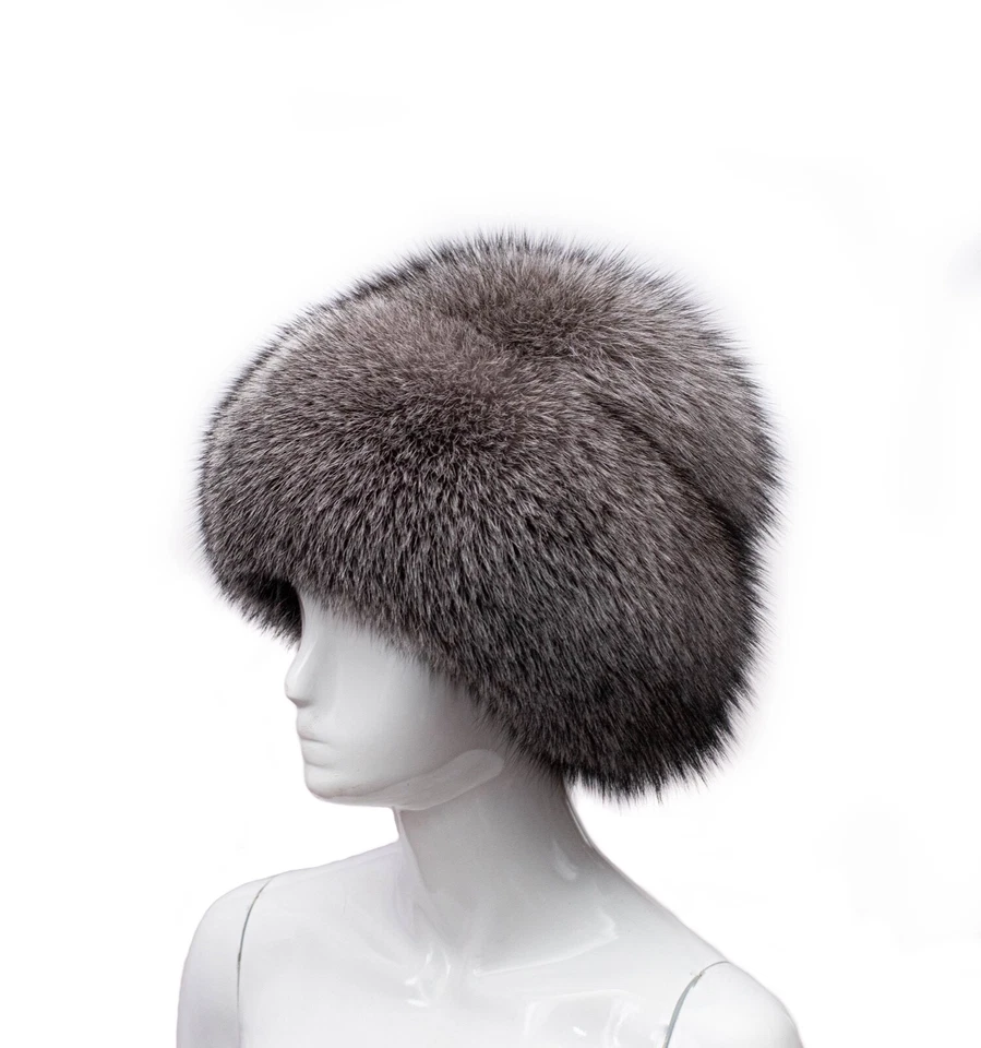 Sombrero de piel de zorro plateado genuino estilo noble Saga Furs hecho a mano otoño invierno Foto 1 de 4