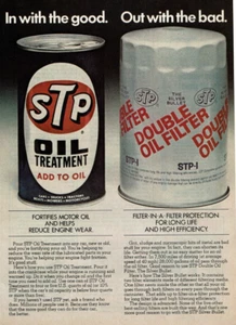 1977 Vintage Print Ad STP Oil Treatment Filter In with the good out with the bad - Picture 1 of 2