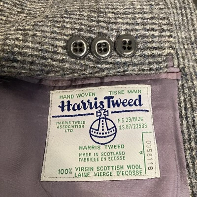 Vintage Harris Tweed Sport Coat Mens 44S Grey Blue Wool Retro Blazer Jacket Foto 1 de 4