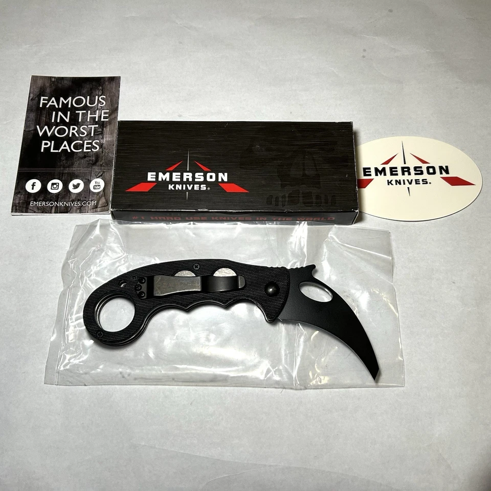 Cuchillo de bloqueo plegable Emerson Combat Karambit hoja negra de carey de 2,6 pulgadas Foto 1 de 4