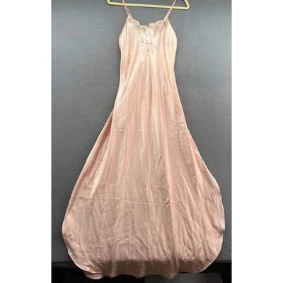 De Colección Camisón de Seda y Satén Mediano Largo Floral Bordado Encaje Rosa Vestido sin Mangas Foto 1 de 4