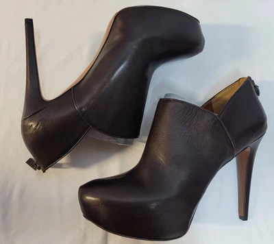 NEW BOX NINE WEST BROWN Leather BELANIE Stiletto Heel PLATFORM Ankle Boots 12M - Image 1 of 4