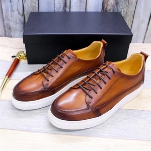 Herren Echtleder Schuhe Runde Spitze Business Formell Freizeit Schnürschuhe Boardschuhe - Bild 1 von 20
