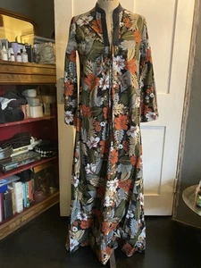 Vintage summer cotton leaf print maxi kaftan dress - Picture 1 of 3