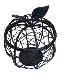 Wrought Iron Rustic Metal Wire Apple Basket Snap Closure 6" Round Holiday Fall - Picture 1 of 5