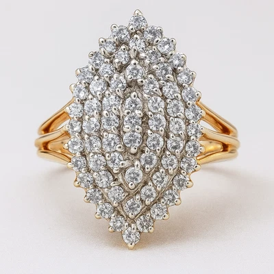 1.10Ct Round Cut D/VVS1 Moissanite Cluster Ring 14K Yellow Gold Engagement - Image 1 of 4