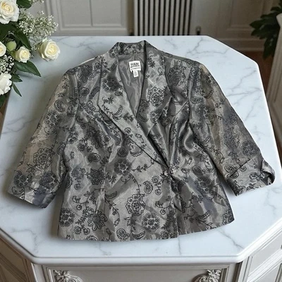 RM Richard's Womens Size 12 Black Floral Blazer 3/4 Sheer Sleeve Embroidered - Image 1 of 4