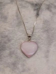 Italian 925 Sterling Silver Box Chain / Necklace & Mother of Pearl Pendant - Picture 1 of 2