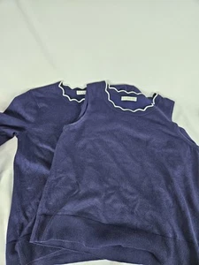 Spense Sweater Set Navy Blue White Trim. Twin Set Sz Small. Cardigan And Tank - Picture 1 of 11