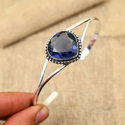 Iolite Gemstone Handmade 925 Sterling Silver Jewelry Bangle Adjustable - Image 1 of 4