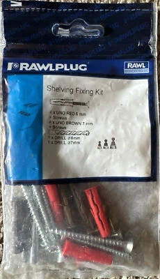 Kit de fijación de estanterías Rawlplug, enchufes y tornillos de 6 mm y 7 mm + broca de 6 mm y 7 mm Foto 1 de 2