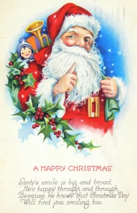 HAPPY CHRISTMAS POSTCARD POSTED 1924 SERIES 1256 D SANTA & POEM U.S.A CALIFORNIA - Picture 1 of 3