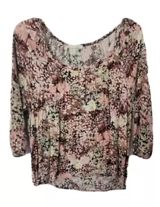 Lush Womens Sz L Floral Blouse Cropped Top Pleated Front - Picture 1 of 2