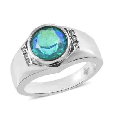 3.15ctw Peacock Quartz Triplet His or Hers Ring Stainless Steel Size 10 - Image 1 of 4