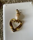 Vintage Premier Designs Gold-Tone Heart Faux Pearl Pendant 3" Excellent Signed 