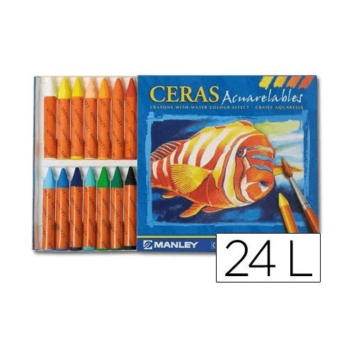 Caja 24 cera blanda de Colores Manley acuarelables Multicolor