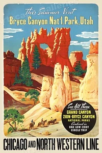 1950s Visit Bryce Canyon National Park Vintage Style Travel Poster - 24x36 - Picture 1 of 3