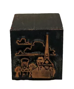 Antigua prensa de impresión vintage de cobre con base de madera sello de tinta escena de conductor de iglesia - Imagen 1 de 8