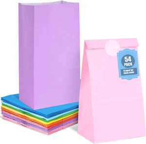 54 Pack Party Favor Treat Bags, 9 Colors Paper Bags Bulk for Birthdays Baby Show - Picture 1 of 6