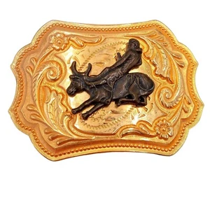 Bull Rider Belt Buckle Rodeo Cowboy Vintage Gold Tone Riding Country Western - Picture 1 of 5
