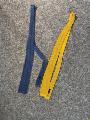 Lands End 针织领带丝绸方形意大利黄色和蓝色套装 2 件准备复古 — 第 1/4 张图片