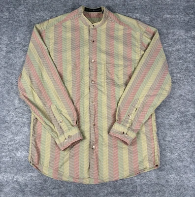 Jhane Barnes Shirt Mens M Multicolor Striped Long Sleeve Band Collar Grandpa - Image 1 of 4