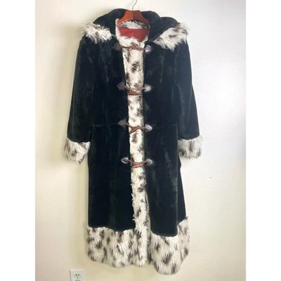 Vintage 70s Womans Coat Sz M Penny Lane Boho Long Hooded Faux Fur Hippie Parka  - Image 1 of 4