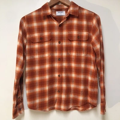 Old Navy Boys Sz L 10/12 Shirt Orange Plaid Flannel Button Up 100% Cotton Preppy - Image 1 of 4
