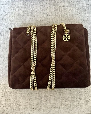 Nuevo Bolso de Mano Tory Burch Willa Gamuza Pequeño con Cremallera Cacao Oscuro Foto 1 de 4