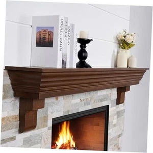Wood Fireplace Mantel with Corbels - 60 Inch 60x8x12.5inch Rustic Brown-corbel - Picture 1 of 8