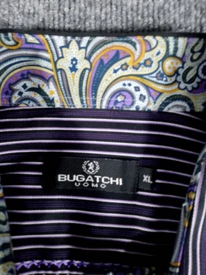 Camisa Bugatchi Uomo Para Hombres XL Manga Larga Púrpura Rayas Patrón Paisley - Usada en Excelente Condición Foto 1 de 4