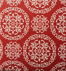 Damask White on Red Background PEVA Plastic Flannel Backing Tablecloth Var Size - Picture 1 of 6