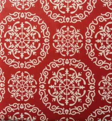 Damask White on Red Background PEVA Plastic Flannel Backing Tablecloth Var Size - Image 1 of 4