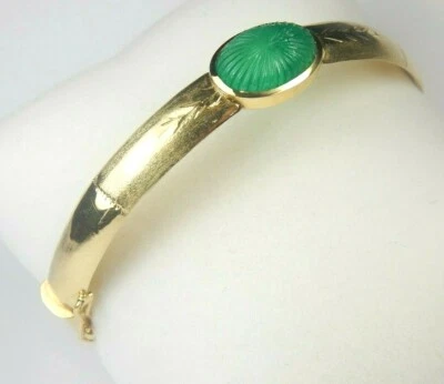 Colombian Emerald 18K Gold Carved Bangle Bracelet 6.52 Cts Fine Jewelry Muzo Min — 第 1/4 张图片