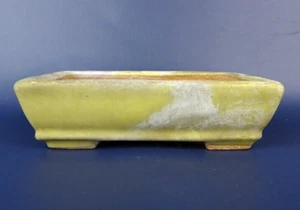 Japanese TOKONAME Bonsai pot HATTORI sign Yellow glazed SESSOKU Rctgl w5.2" *626 - Picture 1 of 8