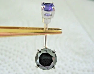 ANILLO VIENTRE DIAMANTE NEGRO Y AMATISTA 2,35ctw, certificado, probador de diamantes, doble - Imagen 1 de 8