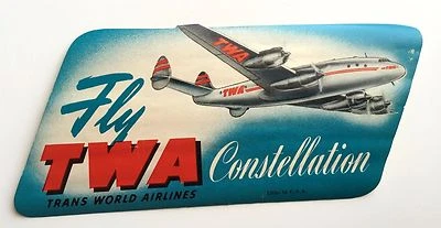 Vintage TWA Luggage Label Fly TWA Constellation - Imagem 1 de 2