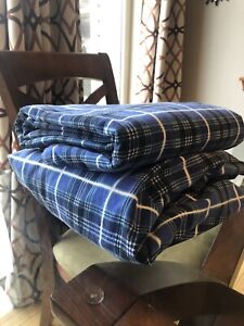 Ruvanti Blue, Black & White Plaid Twin Fitted & Flat Flannel Sheet Set