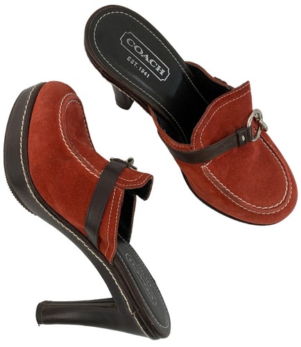 Scarpa Coach Cleo rossa scamosciata tacco alto muletto misura 6 5M plateau 7938 fibbia Italia