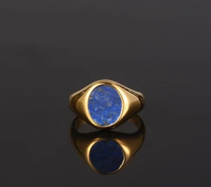 Lapis Lazuli Gold Signet Ring Handmade Silver Ring For Men's & Women's Jewelry - Picture 1 of 4
