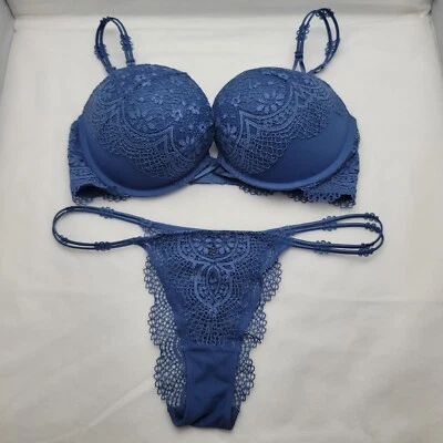 Sutiã Victoria's Secret Bombshell Plunge 38C novo sem etiquetas e calcinha Itsy grande - Periwinkle - Imagem 1 de 4