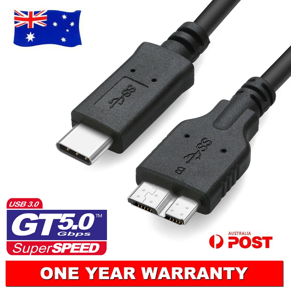 USB 3.1 Type C USB-C Male To Micro B Male Charger Hard Disk Drives Cable Cord AU - Image 1 of 1