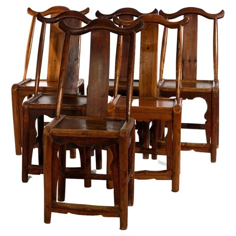 Six Chinese Hand Crafted Carved & Pegged Hardwood Dining Chairs, Signed, 20th C Cover