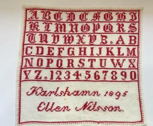 Antq 1895 Dated Needlework Child's Sampler Ellen Nilsson Alphabet/Numbers