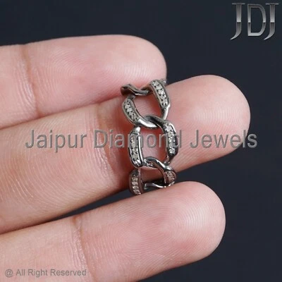 Designer Jewelry Natural Pave Diamond 925 Sterling Silver Handmade Chain Ring - Image 1 of 4