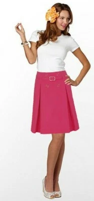 Falda Plisada Lilly Pulitzer Riley Daiquiri Rosa Botón Cinturón Lona 4 Foto 1 de 4