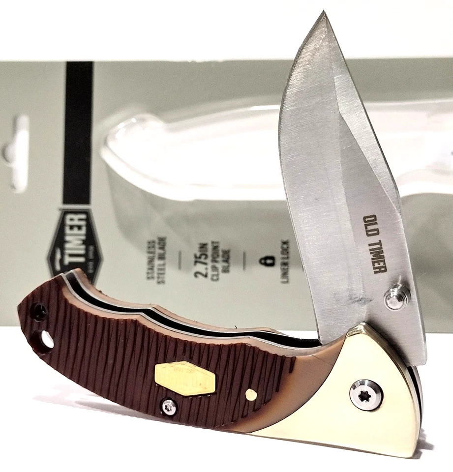 Schrade Old Timer Polymer Delrin Clip Point Blade Linerlock Folding Pocket Knife - Image 1 of 4