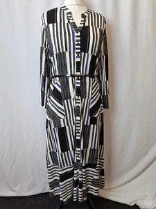 Phase Eight Collarless Shirt Dress Midi Belted Stripe Black White UK16 C4493 - Picture 1 of 10